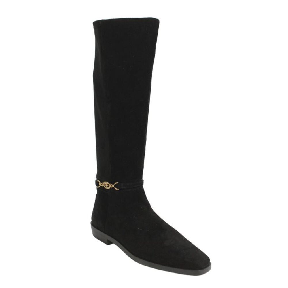 Sam Edelman Womens Side Zip Block Heel Knee High Boots Black Suede Size 9.5